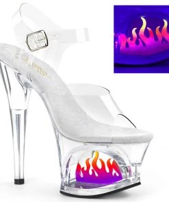 Pleaser Shoes By Pleaser USA MOON-708FLM Pleaser Shoes Clearance Cut Out Blacklight Flame Stripper Shoe