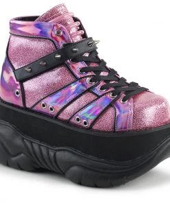 NEPTUNE-100 Demonia Shoes Pink Hologram Festival Bootie Unisex Demonia Footwear