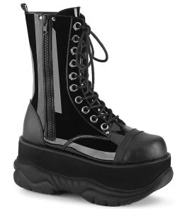 NEPTUNE-200 Demonia Shoes Black Patent Platform Boots Unisex Demonia Footwear
