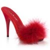 Fabulicious Shoes By Pleaser USA Sexy Sandals POISE-501F Red Marabou Fur Slide Sandal