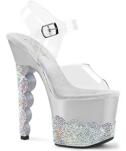 Pleaser Shoes By Pleaser USA SCALLOP-708-2RS Pleaser Shoes Silver Stripper SHoes