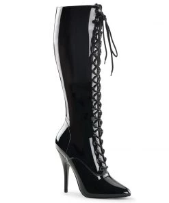 Pleaser Shoes By Pleaser USA Halloween Costume Footwear SEDUCE-2020 Pleaser Shoes Black Patent Lace Up Knee High Boot