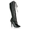 Pleaser Shoes By Pleaser USA SEDUCE-2024 Pleaser Shoes Black Vegan Lace Up Knee High Sexy Boot Knee High And Mid Calf Boots