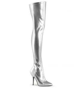 Pleaser Shoes By Pleaser USA SEDUCE-3000 Pleaser Shoes Metallic Silver Thigh High Sexy Boot