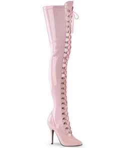 Pleaser Shoes By Pleaser USA SEDUCE-3024 Pleaser Shoes Baby Pink Lace Up Thigh High Boot