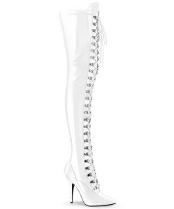 Pleaser Shoes By Pleaser USA SEDUCE-3024 Pleaser Shoes White Thigh High Sexy Boots Thigh High Boots