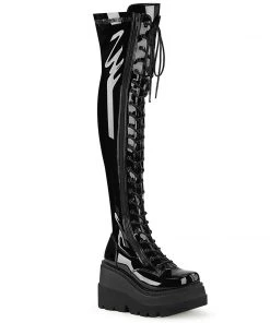 SHAKER-374 Demonia Shoes Thigh High Wedge Platform Goth Boot Women's Demonia Footwear