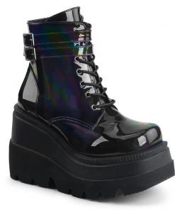 SHAKER-52 Black Hologram Gothic Boot By Demonia Shoes