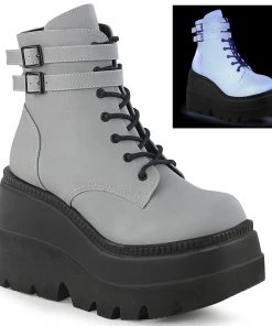 Demonia Shoes SHAKER-52 Reflective Demonia Gothic Ankle Boot Women's Demonia Footwear