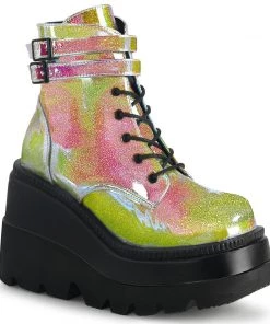 Demonia Shoes SHAKER-52 Pink Shifting Glitter Festival Demona Boot Women's Demonia Footwear