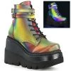 Women's Demonia Footwear SHAKER-52 Demonia Shoes Rainbow Reflective Platform Boot