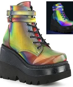 Women's Demonia Footwear SHAKER-52 Demonia Shoes Rainbow Reflective Platform Boot