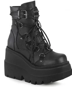 Demonia Shoes SHAKER-60 Demonia Gothic Wedge Knee High Boot Women's Demonia Footwear