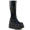 Demonia Shoes Knee High And Mid Calf Boots SHAKER-65 Black Patent Holo Platform Demonia Boot