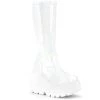 Demonia Shoes Knee High And Mid Calf Boots SHAKER-65 White Hologram Platform Knee High Demonia Boot