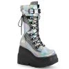 SHAKER-70 Demonia Shoes Silver Hologram Knee Boot Women's Demonia Footwear