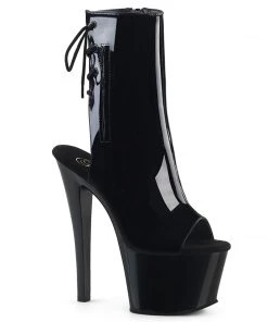 Pleaser Shoes By Pleaser USA SKY-1018 Pleaser Shoes Black Patent Hidden Pocket Stripper Bootie Booties And Ankle High Boots