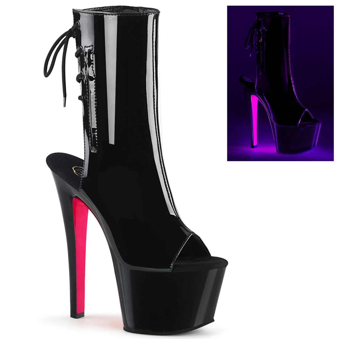 Pleaser Shoes By Pleaser USA SKY-1018TT Black Patent Platform Stripper Boot Booties And Ankle High Boots 1 Pleaser Shoes By Pleaser USA SKY-1018TT Black Patent Platform Stripper Boot Booties And Ankle High Boots