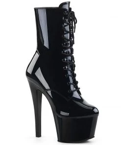 Pleaser Shoes By Pleaser USA SKY-1020 Pleaser Shoes Black Patent Lace Up Stripper Boots Booties And Ankle High Boots