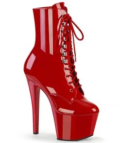 Pleaser Shoes By Pleaser USA SKY-1020 Pleaser Shoes Red Patent Stripper Booties Booties And Ankle High Boots