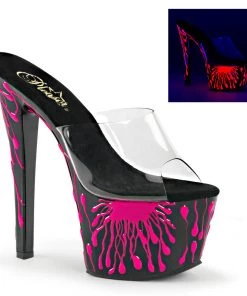 Pleaser Shoes By Pleaser USA 7 Inch Heels SKY-301-5 Neon Pink Splash Clearance Stripper Shoes