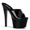 Pleaser Shoes By Pleaser USA SKY-301 Pleaser Shoes Black Patent Platform Slide Stripper Shoes 7 Inch Heels