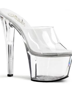 Pleaser Shoes By Pleaser USA SKY-301 Pleaser Shoes Clear Platform Stripper Slide Shoe 7 Inch Heels