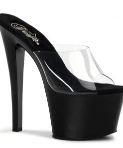 Pleaser Shoes By Pleaser USA SKY-301 Pleaser Shoes Clear Upper Black Platform Stripper Sandal