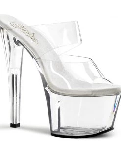 Pleaser Shoes By Pleaser USA SKY-302 Pleaser Shoes Clear Double Strap Exotic Dancer Shoe 7 Inch Heels