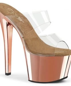Pleaser Shoes By Pleaser USA SKY-302 Pleaser Shoes Rose Gold Platform Stripper Shoes 7 Inch Heels