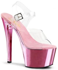 Pleaser Shoes By Pleaser USA SKY-308 Clear Upper Baby Pink Chrome Stripper Shoe