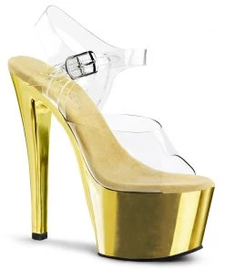 Pleaser Shoes By Pleaser USA 7 Inch Heels SKY-308 Gold Chrome Platform Stripper Shoes