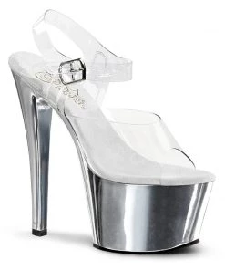 Pleaser Shoes By Pleaser USA SKY-308 Pleaser Shoes Silver Chrome Platform Stripper Shoes 7 Inch Heels