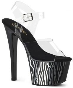 Pleaser Shoes By Pleaser USA SKY-308CP-2 Silver Wavy Lines Platform Exotic Dancer Shoes 7 Inch Heels