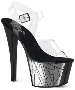 Pleaser Shoes By Pleaser USA SKY-308CP-3 Pleaser Shoes Chrome Shattered Glass Design Pole Dancing Shoes 7 Inch Heels
