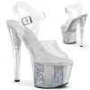 Pleaser Shoes By Pleaser USA 7 Inch Heels SKY-308OF Silver Opal Flake Platform Pole Dancing Shoe