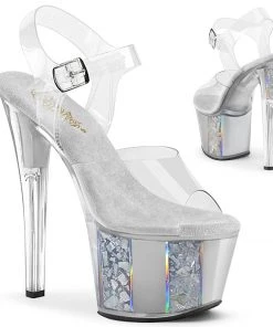 Pleaser Shoes By Pleaser USA 7 Inch Heels SKY-308OF Silver Opal Flake Platform Pole Dancing Shoe