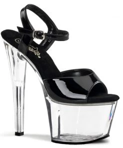 Pleaser Shoes By Pleaser USA SKY-309 Pleaser Shoes Black Patent Clear Platform Stripper Shoe 7 Inch Heels