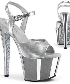 Pleaser Shoes By Pleaser USA 7 Inch Heels SKY-309TTG Silver Metallic Platform Stripper Sandals