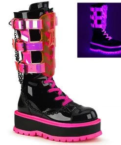 Demonia Shoes Women's Demonia Footwear SLACKER-156 Demonai Shoes UV Reactive Cyber Boot