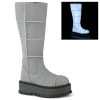 Demonia Shoes SLACKER-230 Demonia Boots Grey Reflective Gothic Boots Knee High And Mid Calf Boots