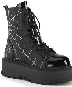 Demonia Shoes Halloween Costume Footwear SLACKER-88 Platform Spider Web Gothic Demonia Boot