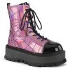 Women's Demonia Footwear SLACKER-88 Demonia Shoes Pink Hologram Gothic Boot
