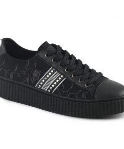SNEEKER-106 Demonia Shoes Embroidered Creeper Sneaker Unisex Demonia Footwear