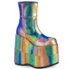 STACK-201 Demonia Shoes Iridescent Rainbow Platform Boot Unisex Demonia Footwear