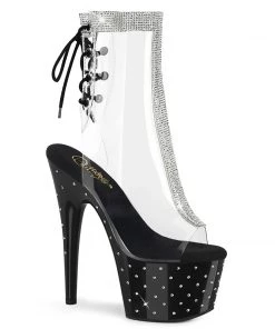 Pleaser Shoes By Pleaser USA Booties And Ankle High Boots STARDUST-1018C-2RS Pleaser Shoes Rhinestone Platform Clear Upper Stripper Boot