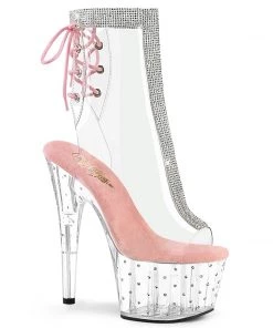 Pleaser Shoes By Pleaser USA STARDUST-1018C-2RS Pleaser Shoes Clear 7 Inch Stripper Boot Booties And Ankle High Boots