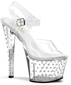 Pleaser Shoes By Pleaser USA STARDUST-708 Pleaser Shoes Rhinestone Studded Pole Dancing Shoes 7 Inch Heels
