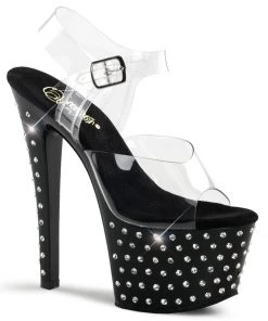 Pleaser Shoes By Pleaser USA STARDUST-708 Pleaser Shoes Black Rhinestone Studded Stripper Shoe