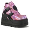 Demonia Shoes STOMP-15 Pink Hologram Platform Demonia Bootie Women's Demonia Footwear